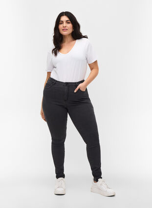 Zizzi Højtaljede super slim Amy jeans, Grey Denim, Model image number 0
