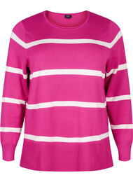 Strikket viskosebluse med striber, Fuchsia Red Comb