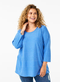 Bluse med 3/4 ærmer og stribet mønster, Princess Blue Mel., Model