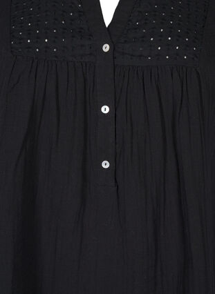 Zizzi Bluse i bomuld med broderi anglaise og 3/4 ærmer, Black, Packshot image number 2