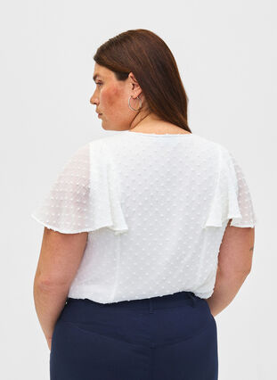 Zizzi Bluse med prikket tekstur og korte ærmer, Bright White, Model image number 1