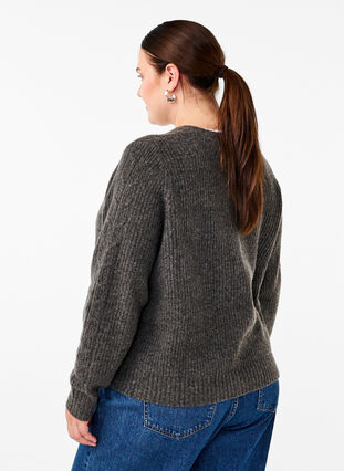 Zizzi Strikket cardigan med bindedetaljer, Dark Grey Melange, Model image number 1