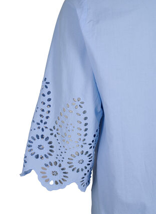 Zizzi Skjortebluse med broderi anglaise og 3/4 ærmer , Serenity, Packshot image number 3