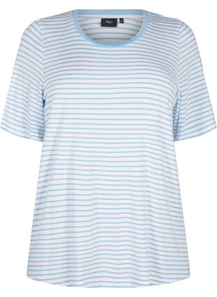 Zizzi Stribet t-shirt i lyocell med rund hals, B White Dusk Blue St, Packshot image number 0