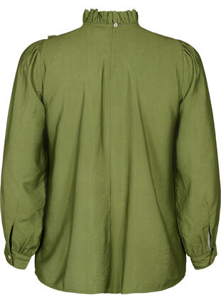 Zizzi Viskosebluse med flæser, Loden Green, Packshot image number 1