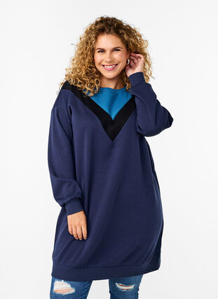 Zizzi Lang sweatshirt med colorblock, Navy B. Color Block, Model image number 0