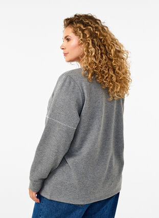 Zizzi Sweatshirt med kontrastsyninger, Medium Grey Mél, Model image number 1