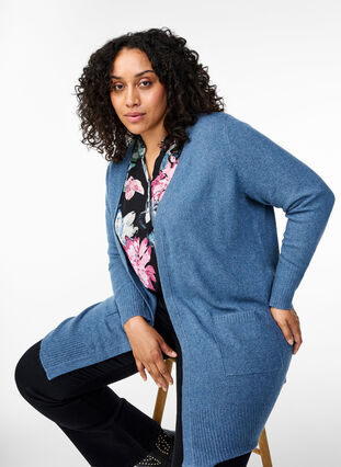 Zizzi Meleret strik cardigan med lommer, Bering S. White Mel., Image image number 0