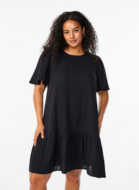 Kortærmet kjole i bomuld med a-snit, Black, Model