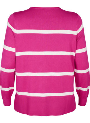 Zizzi Strikket viskosebluse med striber, Fuchsia Red Comb, Packshot image number 1