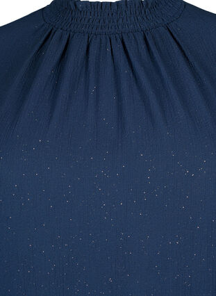 Zizzi FLASH - Langærmet bluse med smock og glitter, Navy w. Gold, Packshot image number 2