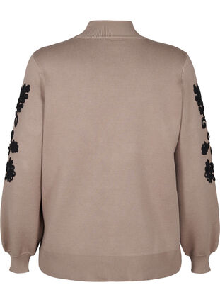 Zizzi Strikbluse med broderi, Desert Taupe Comb, Packshot image number 1