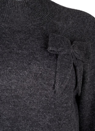 Zizzi Strikbluse med sløjfe detalje, Dark Grey White Mel., Packshot image number 2