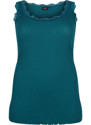 Zizzi Top med blondekant, Deep Teal, Packshot image number 0