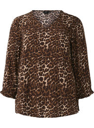 Bluse med leopardprint og 3/4 ærmer, Leo AOP