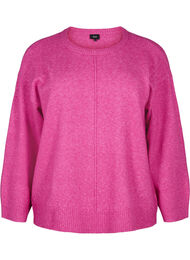 Strikbluse med rund hals og midtersøm, Fuchsia Red Mel., Packshot