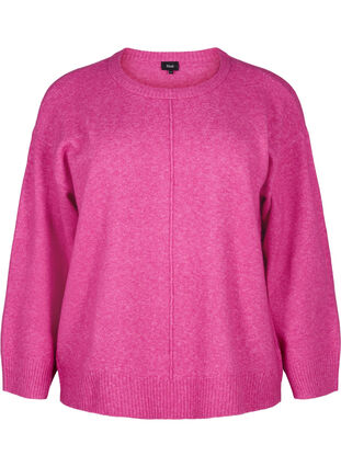 Zizzi Strikbluse med rund hals og midtersøm, Fuchsia Red Mel., Packshot image number 0