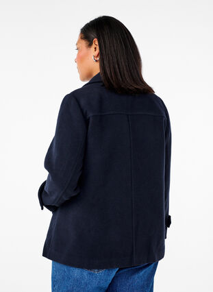 Zizzi Kort uldfrakke med lommer, Dark Navy, Model image number 1