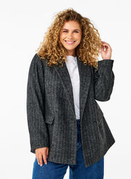 Blazer i uldblanding med lommer, Dark Grey Melange, Model