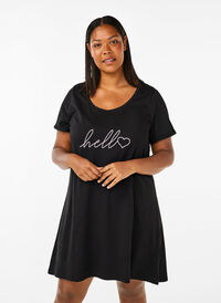 Kortærmet natkjole i økologisk bomuld , Black Hello, Model