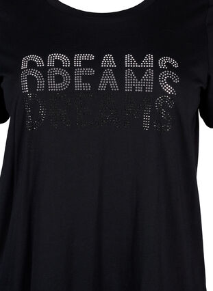 Zizzi Bomulds t-shirt med rhinesten motiv, Black w. Dream, Packshot image number 2