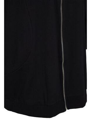Zizzi Lang bomulds sweat cardigan med hætte, Black, Packshot image number 3