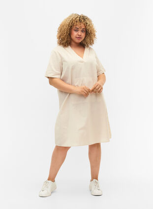 Zizzi Kortærmet kjole med hætte, Sandshell, Model image number 2