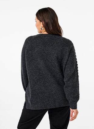 Zizzi Strikbluse med stikninger, Dark Grey White Mel., Model image number 1