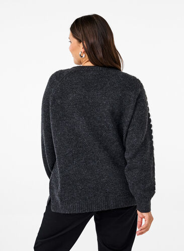 Zizzi Strikbluse med stikninger, Dark Grey White Mel., Model image number 1