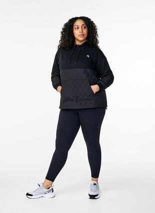 Zizzi Sweatshirt med hætte og quilt, Black, Model image number 3