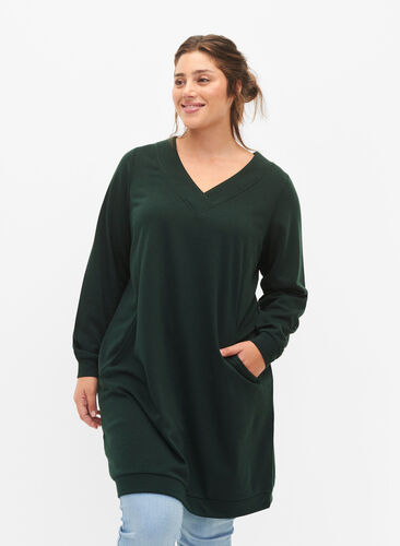 Zizzi Sweatkjole med v-hals, Scarab, Model image number 0