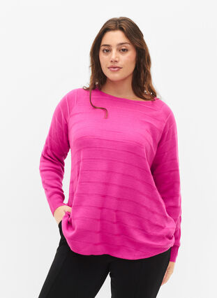 Zizzi Strikbluse med tone-i-tone striber, Rose Violet, Model image number 0